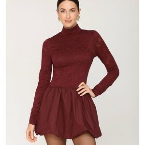 Women's Burgundy Bubble Hem Mini Dress